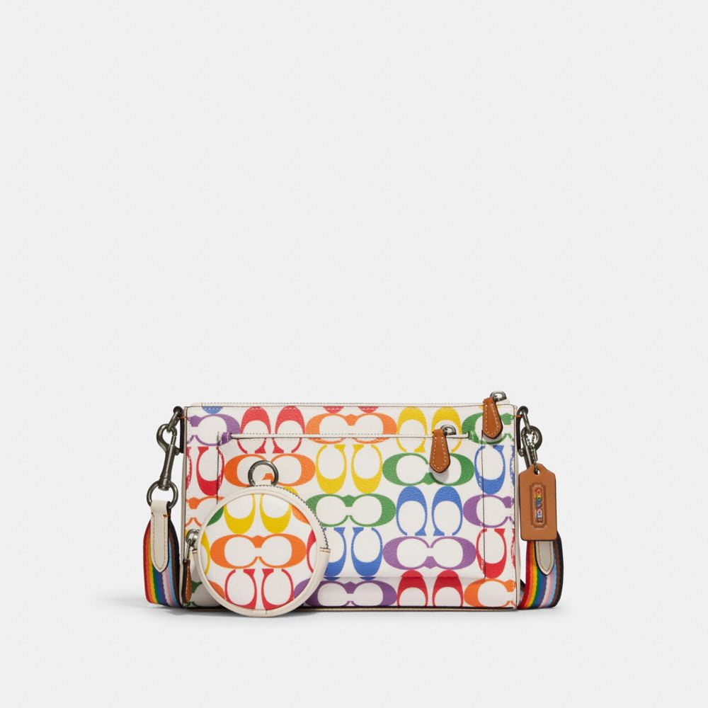 COACH®,HOLDEN CROSSBODY IN RAINBOW SIGNATURE CANVAS,Small,Gunmetal/Chalk Multi,Front View