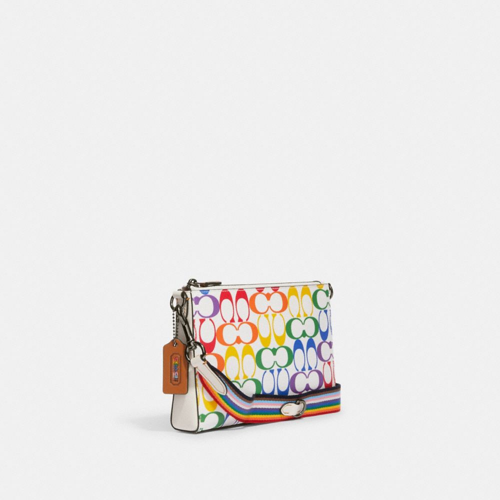 COACH®,HOLDEN CROSSBODY IN RAINBOW SIGNATURE CANVAS,Small,Gunmetal/Chalk Multi,Angle View