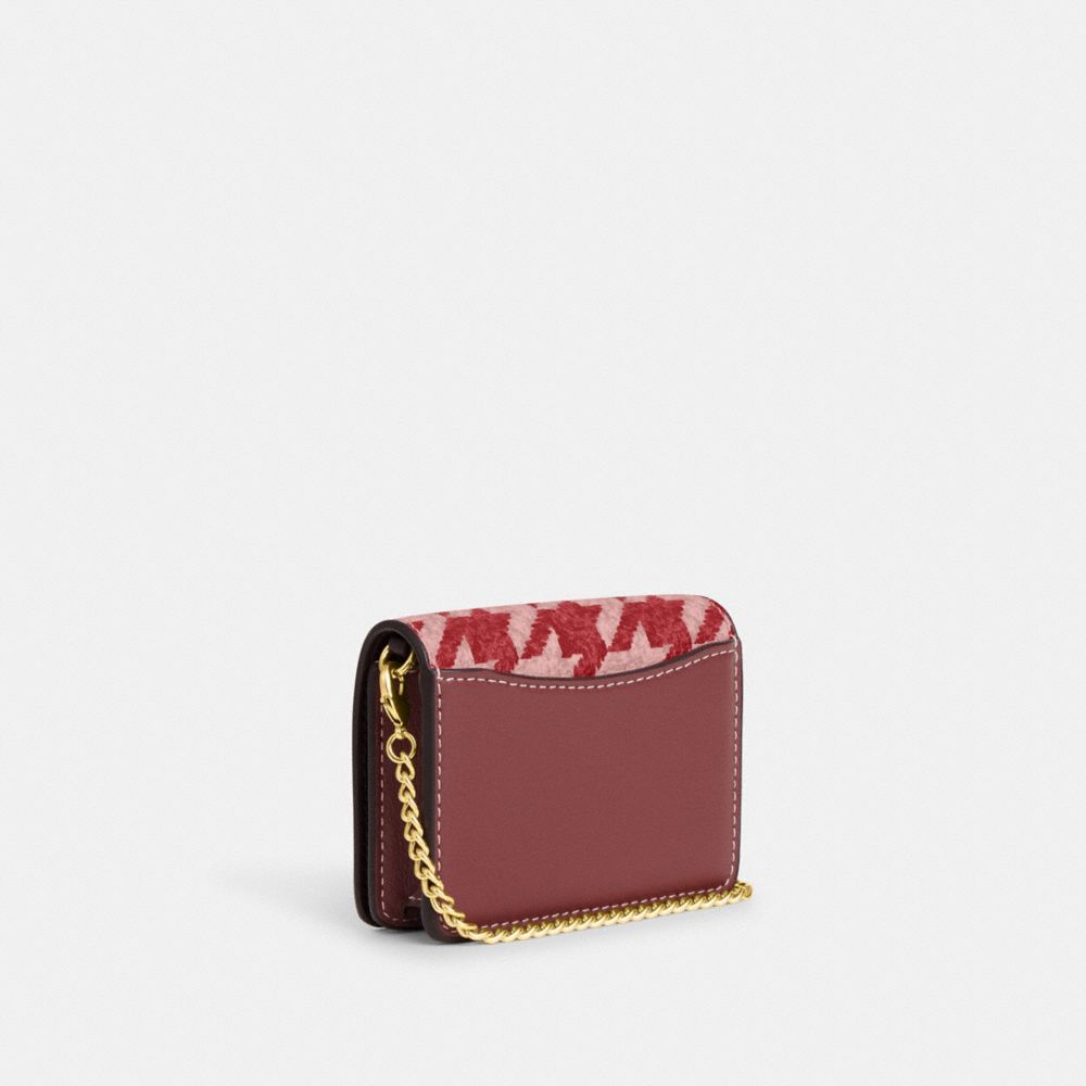 COACH®,MINI WALLET ON A CHAIN WITH HOUNDSTOOTH PRINT,Novelty Print,Mini,Im/Pink/Red,Angle View