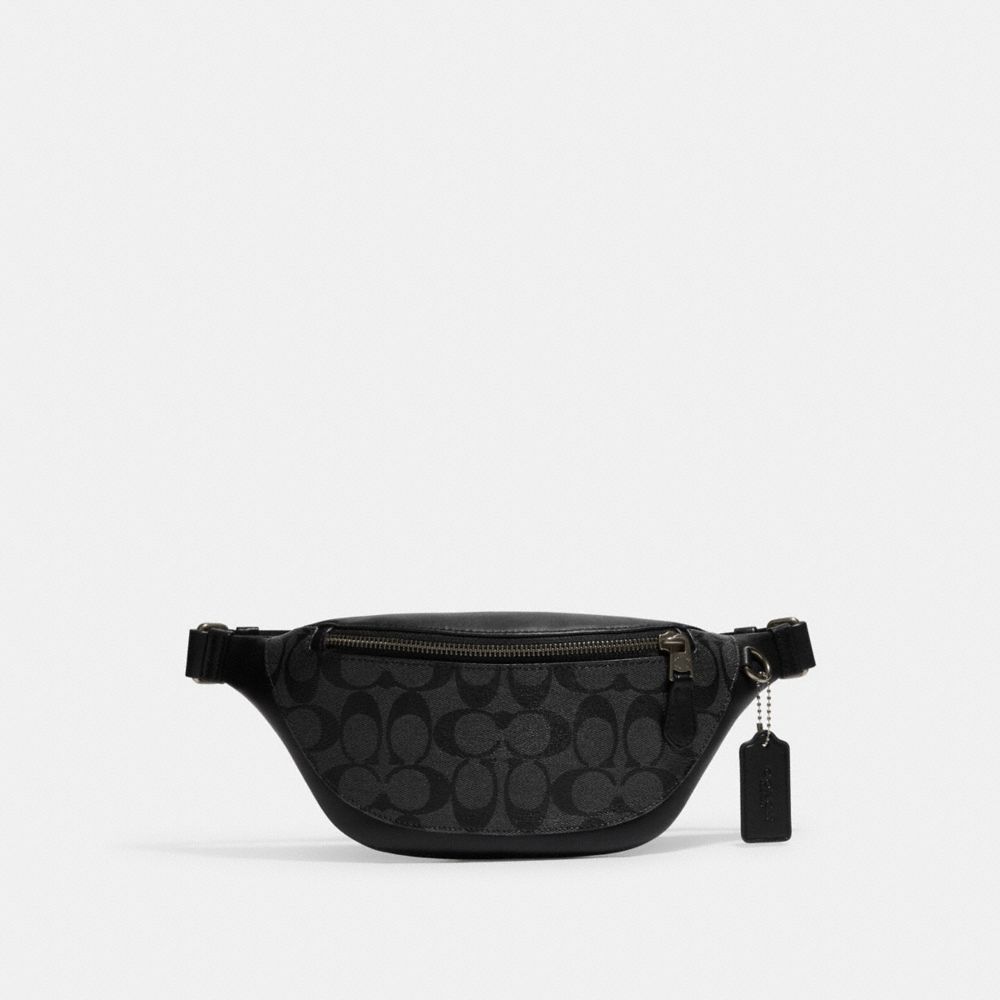 COACH®,WARREN MINI BELT BAG IN SIGNATURE CANVAS,Small,Everyday,Gunmetal/Charcoal,Front View