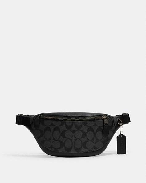 COACH®,WARREN MINI BELT BAG IN SIGNATURE CANVAS,canvas,Small,Everyday,Gunmetal/Charcoal,Front View