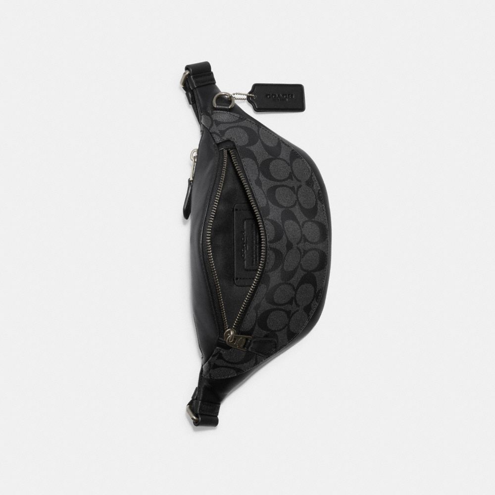 COACH®,Warren Mini Belt Bag In Signature Canvas,Canvas,Calfskin Leather,Belt Bag,PVC,Logo,Word Embellishment,Chest Waist S...,Multi Color,Inside View,Top View