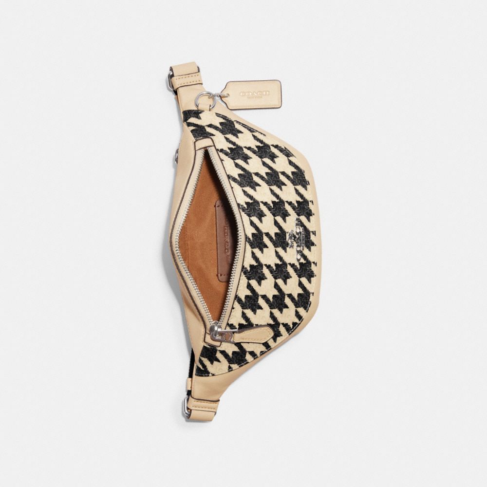 COACH®,Warren Mini Belt Bag With Houndstooth Print,Calfskin Leather,Canvas,Belt Bag,PVC,Color Block,Pattern,Chest Waist St...,Multi Color,Inside View,Top View