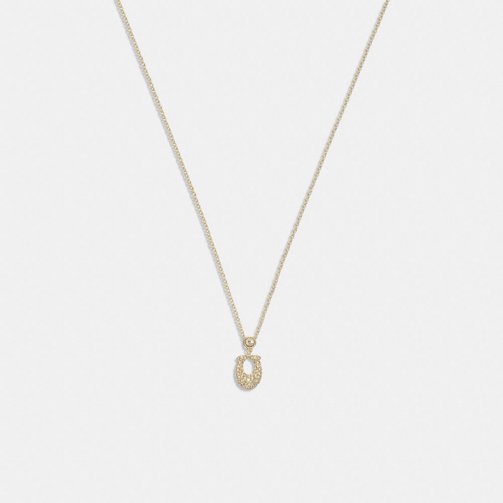 COACH®,SIGNATURE PAVÉ NECKLACE,Plated Brass,Gold/Clear,Front View