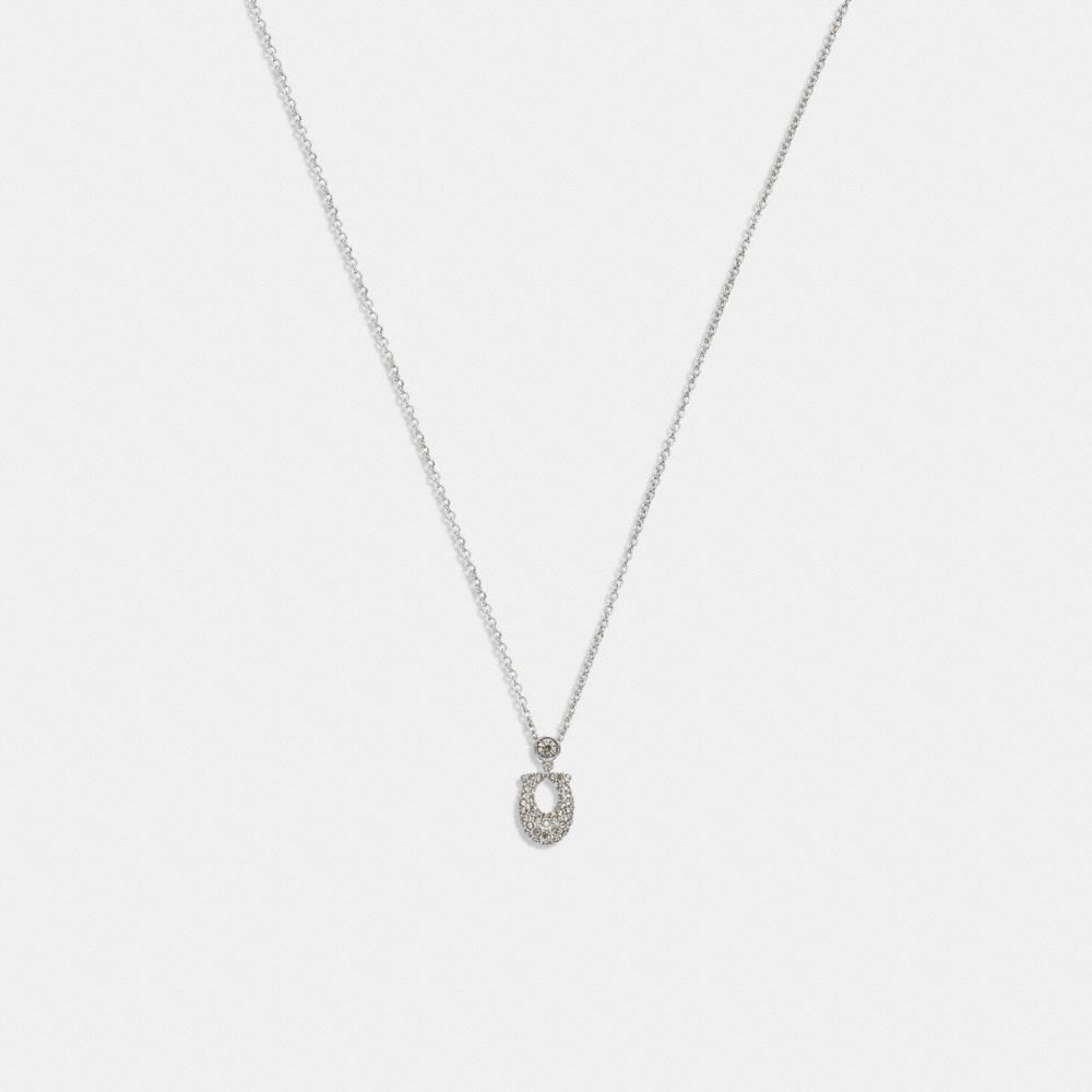 COACH®,SIGNATURE PAVÉ NECKLACE,Plated Brass,Silver & Clear,Front View