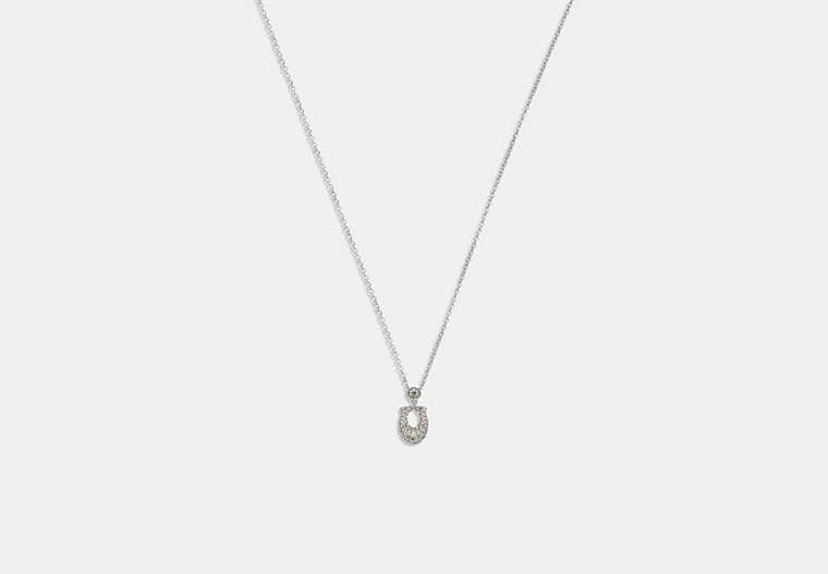 COACH®,SIGNATURE PAVÉ NECKLACE,Plated Brass,Silver & Clear,Front View image number 0