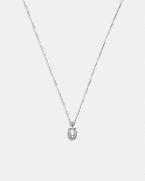 COACH®,SIGNATURE PAVÉ NECKLACE,Plated Brass,Silver & Clear,Front View