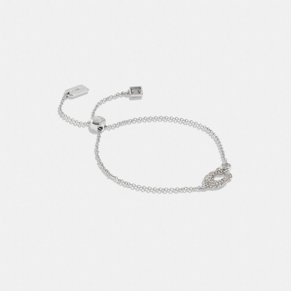 COACH®,SIGNATURE PAVÉ SLIDER BRACELET,Plated Brass,Silver & Clear,Front View image number 0