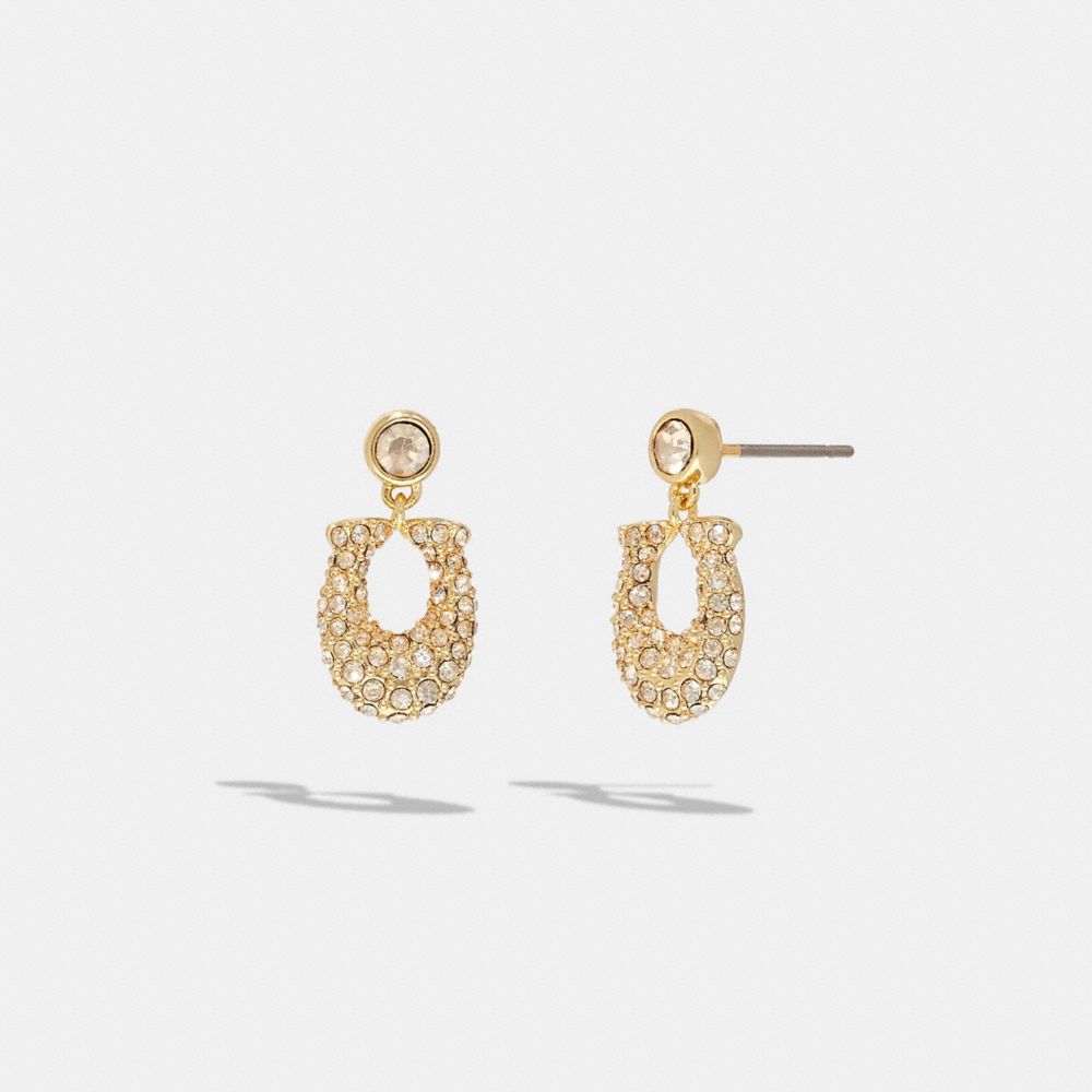 COACH®,SIGNATURE PAVÉ EARRINGS,Plated Brass,Gold/Clear,Front View