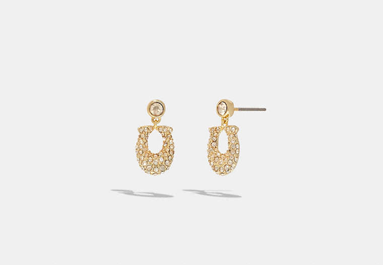 COACH®,SIGNATURE PAVÉ EARRINGS,Plated Brass,Gold/Clear,Front View