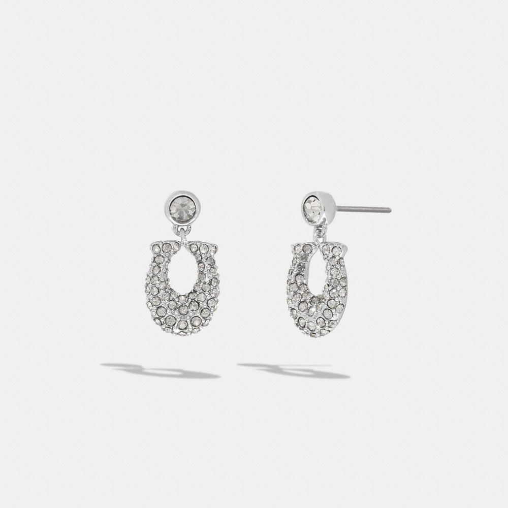 COACH®,SIGNATURE PAVÉ EARRINGS,Plated Brass,Silver & Clear,Front View