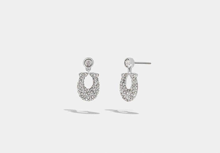 COACH®,SIGNATURE PAVÉ EARRINGS,Plated Brass,Silver & Clear,Front View