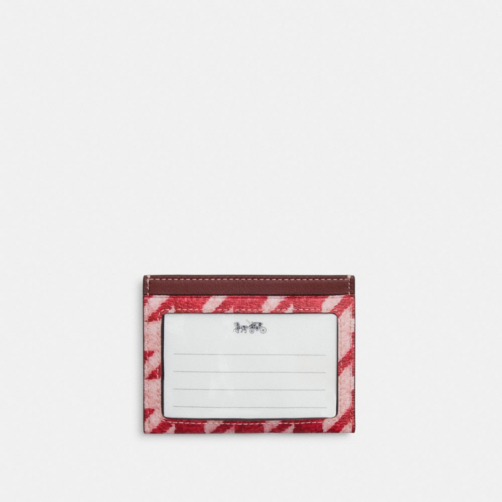 COACH®,SLIM ID CARD CASE WITH HOUNDSTOOTH PRINT,Novelty Print,Brass/Pink/Red,Back View