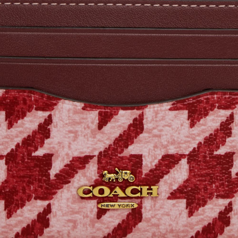 COACH®,SLIM ID CARD CASE WITH HOUNDSTOOTH PRINT,Novelty Print,Brass/Pink/Red,Closer View