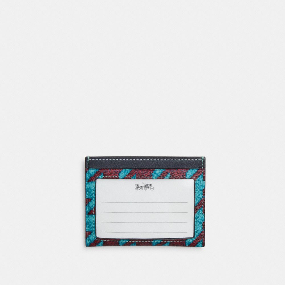 COACH®,SLIM ID CARD CASE WITH HOUNDSTOOTH PRINT,Novelty Print,Silver/Teal/Wine,Back View