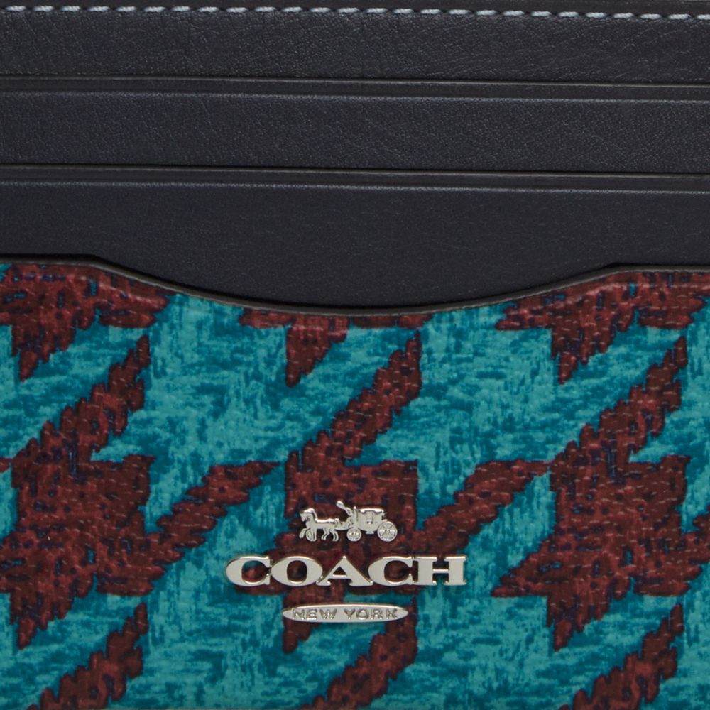 COACH®,SLIM ID CARD CASE WITH HOUNDSTOOTH PRINT,Novelty Print,Silver/Teal/Wine,Closer View