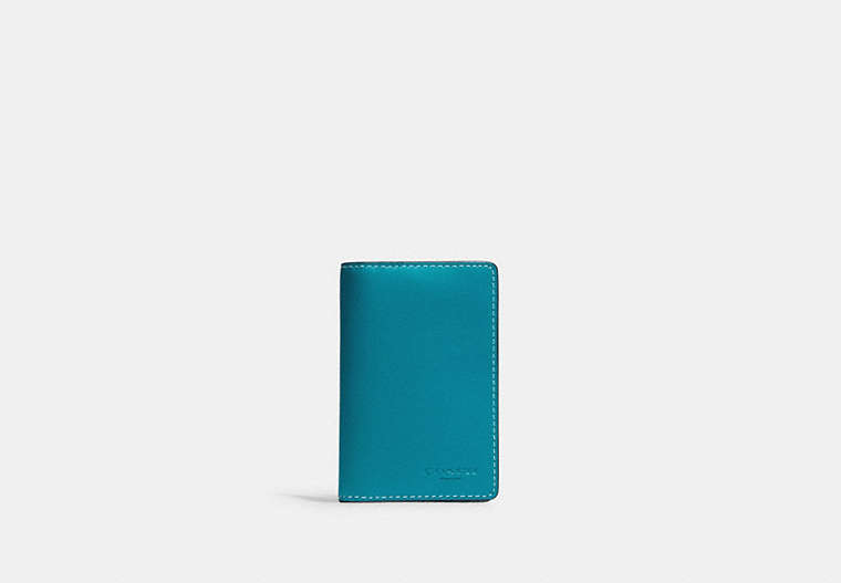 COACH®,ID WALLET,Leather,Black Copper/Teal,Front View