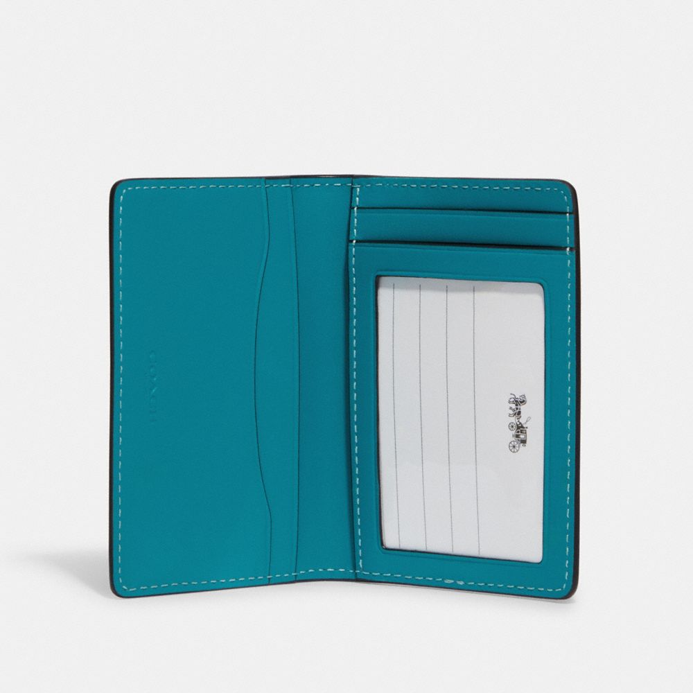 COACH®,Id Wallet,Leather,Bi Fold,Casual,Teal,Inside View,Top View