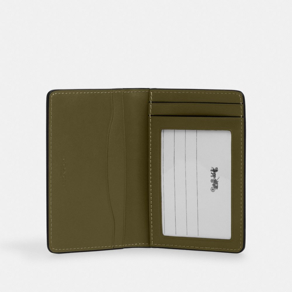 COACH®,Id Wallet,Leather,Bi Fold,Casual,Olive,Inside View,Top View