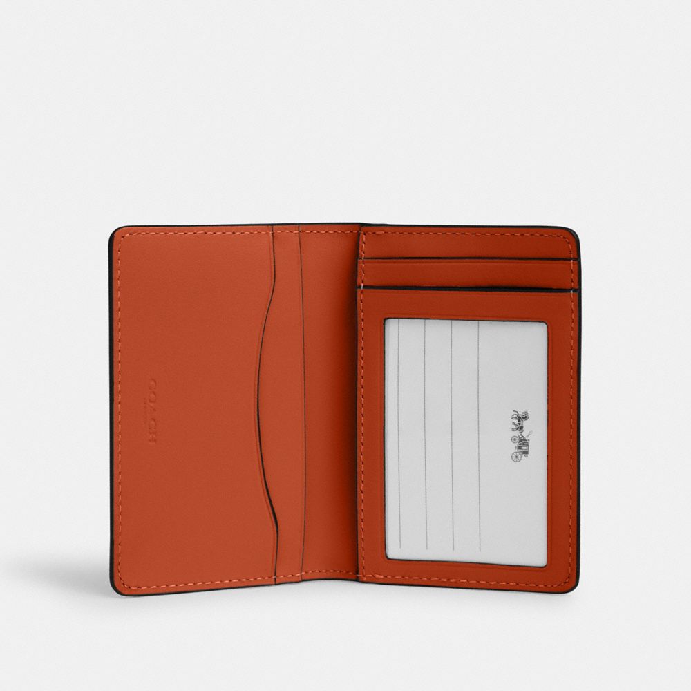 COACH®,PORTE-CARTE D’IDENTITÉ,Cuir lisse,Orange foncé,Inside View,Top View