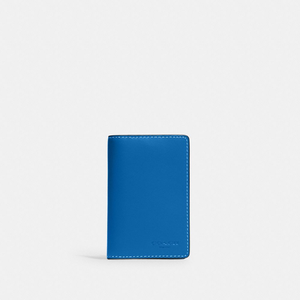 COACH®,PORTE-CARTE D’IDENTITÉ,Bronze industriel/Bleu vif,Front View