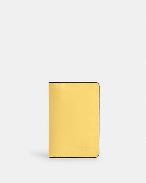 COACH®,ID WALLET,Leather,Gunmetal/Retro Yellow,Front View