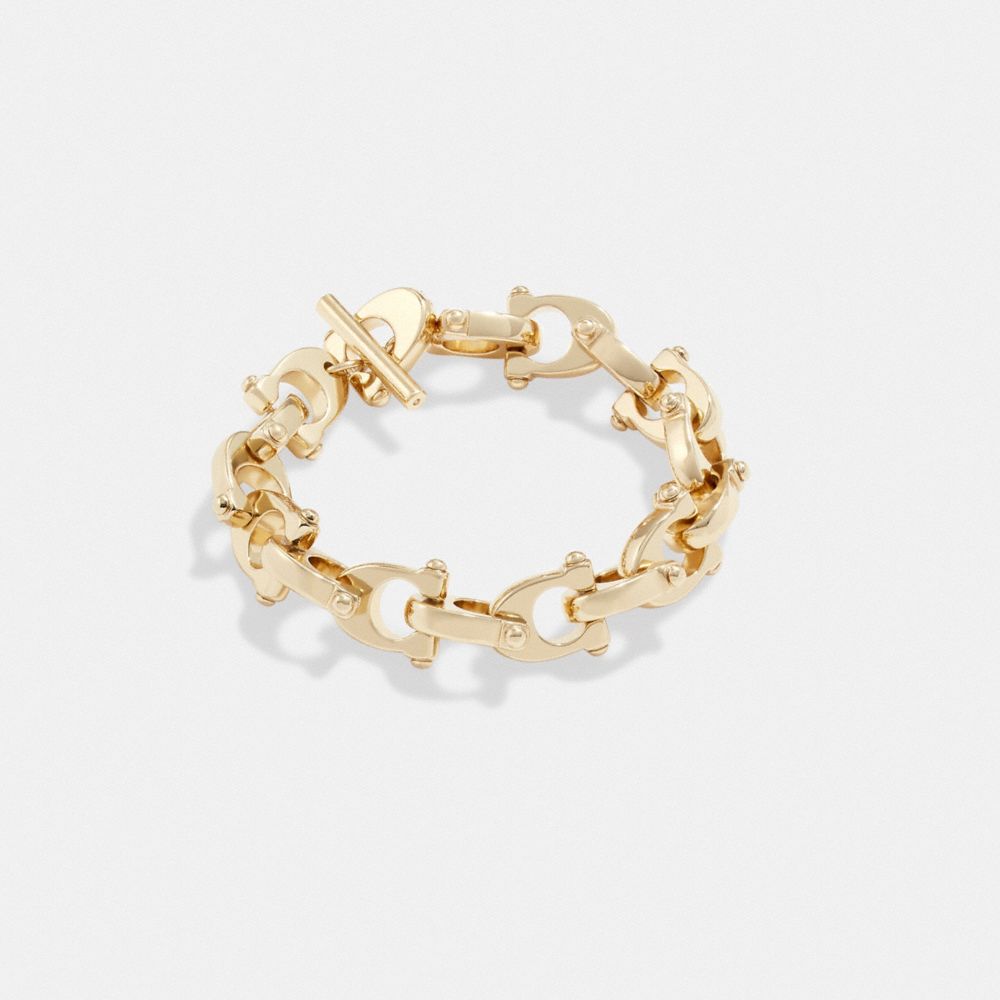 COACH®,CHUNKY SIGNATURE CHAIN LINK BRACELET,Plated Brass,Gold,Front View