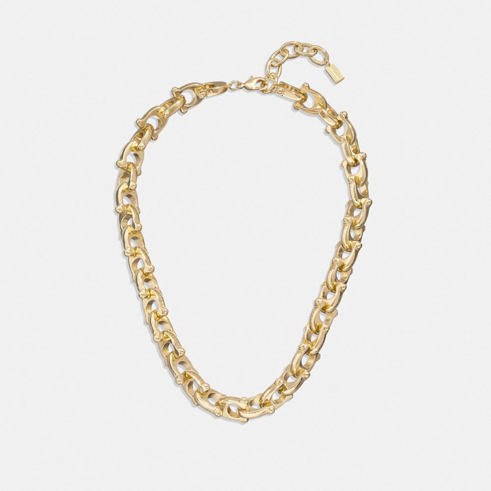 COACH®,CHUNKY SIGNATURE CHAIN LINK NECKLACE,Plated Brass,Gold,Front View