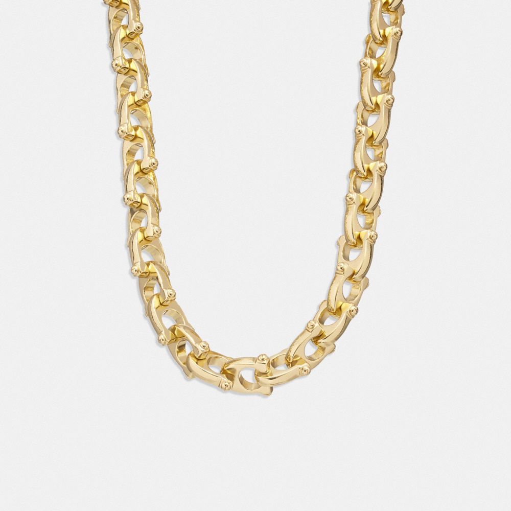 COACH®,CHUNKY SIGNATURE CHAIN LINK NECKLACE,Plated Brass,Gold,Inside View,Top View