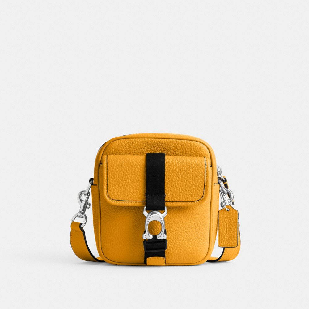 COACH®,Beck Crossbody,Leather,Crossbody,Color Block,Metal,Logo,Silver Metal,Casual,Mustard,Front View