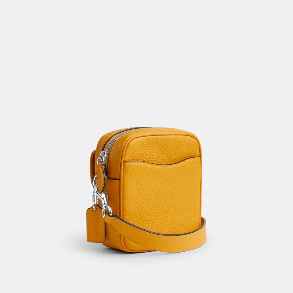 COACH®,Beck Crossbody,Leather,Crossbody,Color Block,Metal,Logo,Silver Metal,Casual,Mustard,Angle View