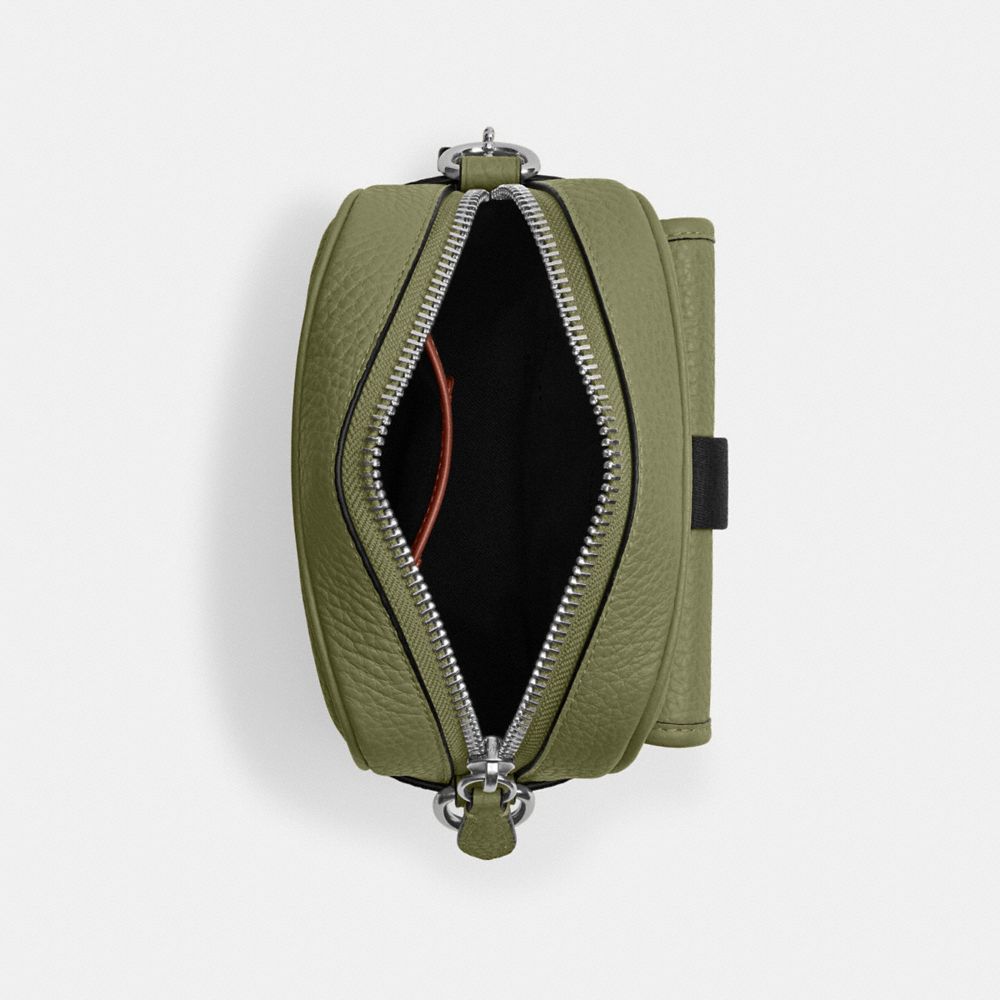 COACH®,Beck Crossbody,Leather,Crossbody,Color Block,Metal,Logo,Silver Metal,Casual,Olive,Inside View,Top View