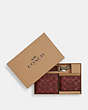 COACH®,BOXED 3-IN-1 WALLET GIFT SET IN SIGNATURE LEATHER,Leather,Mini,Gunmetal/Wine Multi,Front View