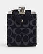 COACH®,FLASK IN SIGNATURE LEATHER,Leather,Mini,Black Antique Nickel/Midnight Navy/Denim,Front View