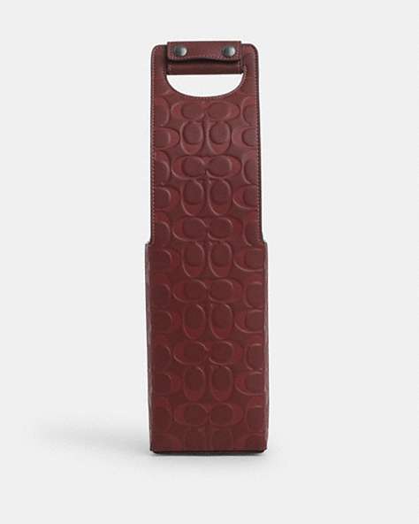 COACH®,WINE CARRIER IN SIGNATURE LEATHER,Leather,Medium,Gunmetal/Wine Multi,Front View