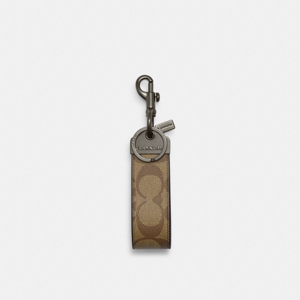 COACH®,LOOP KEY FOB IN SIGNATURE CANVAS,Gunmetal/Khaki,Front View