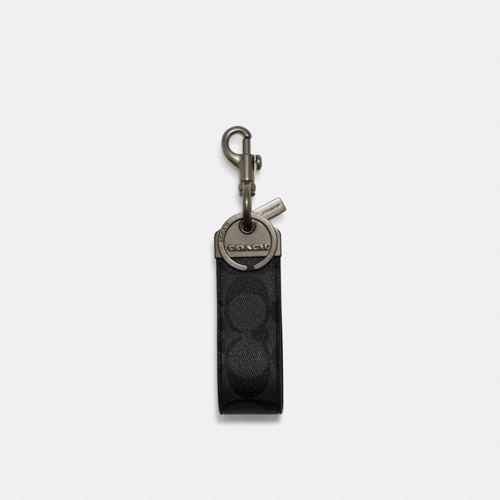 COACH®,LOOP KEY FOB IN SIGNATURE CANVAS,Gunmetal/Charcoal,Front View