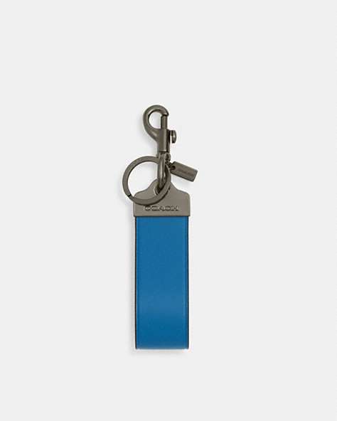 COACH®,LOOP KEY FOB,Leather,Gunmetal/Blue Jay,Front View
