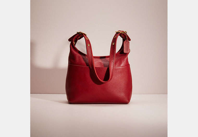 COACH®,VINTAGE LEGACY HOBO BAG,Glovetanned Leather,Large,Brass/Red,Front View