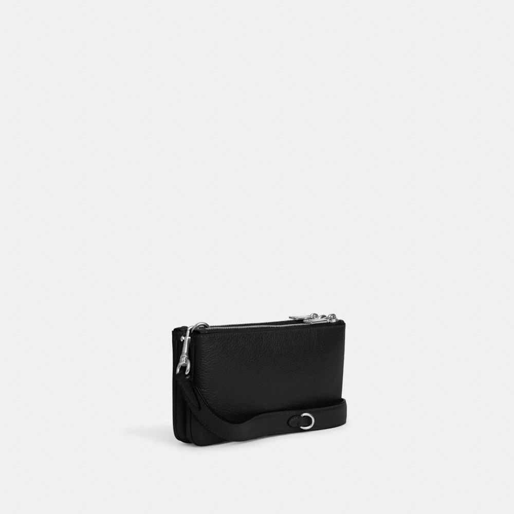 COACH®,DOUBLE ZIP CROSSBODY,PITONE LUCIDO,Argenté/Noir,Angle View