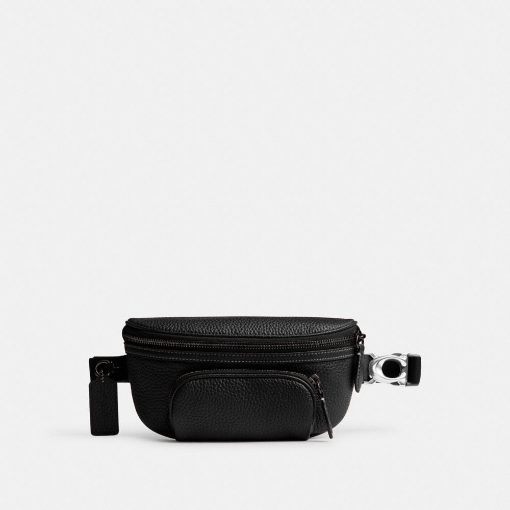 COACH®,BECK BELT BAG,Pebble Leather,Small,Black,Front View image number 0