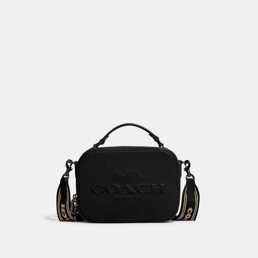 COACH®,TOP HANDLE CROSSBODY WITH SIGNATURE CANVAS INTERIOR,Small,Black,Front View image number 0