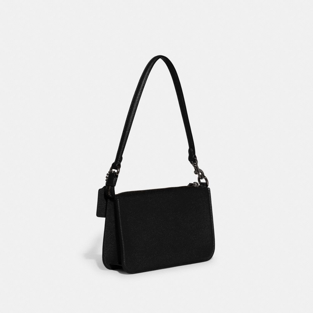 COACH®,POUCH BAG WITH SIGNATURE CANVAS,Crossgrain Leather,Mini,Black,Angle View