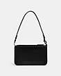 COACH®,POUCH BAG WITH SIGNATURE CANVAS,Crossgrain Leather,Mini,Black,Back View