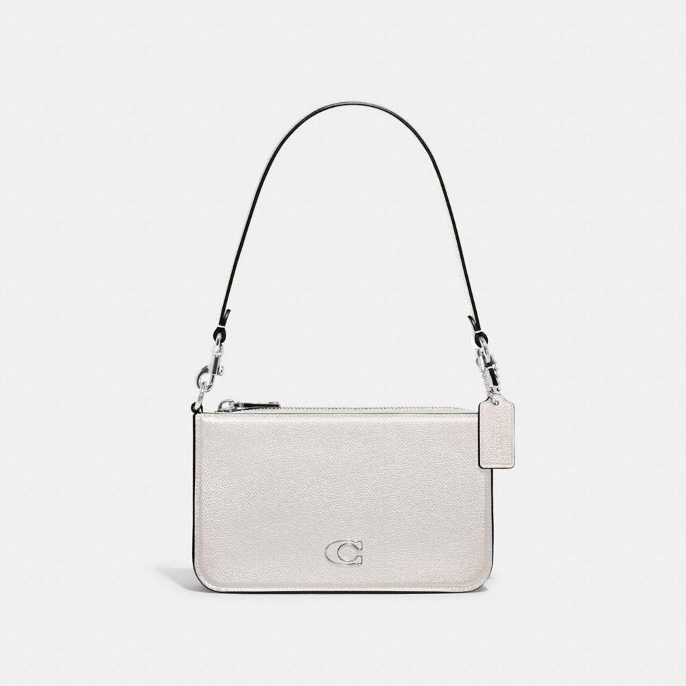 COACH®,POUCH BAG WITH SIGNATURE CANVAS,Crossgrain Leather,Mini,Chalk,Front View