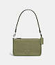 COACH®,POUCH BAG WITH SIGNATURE CANVAS,Crossgrain Leather,Mini,Moss,Front View