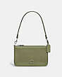 COACH®,POUCH BAG WITH SIGNATURE CANVAS,Crossgrain Leather,Mini,Moss,Front View