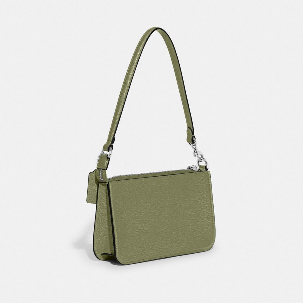 COACH®,POUCH BAG WITH SIGNATURE CANVAS,Crossgrain Leather,Mini,Moss,Angle View