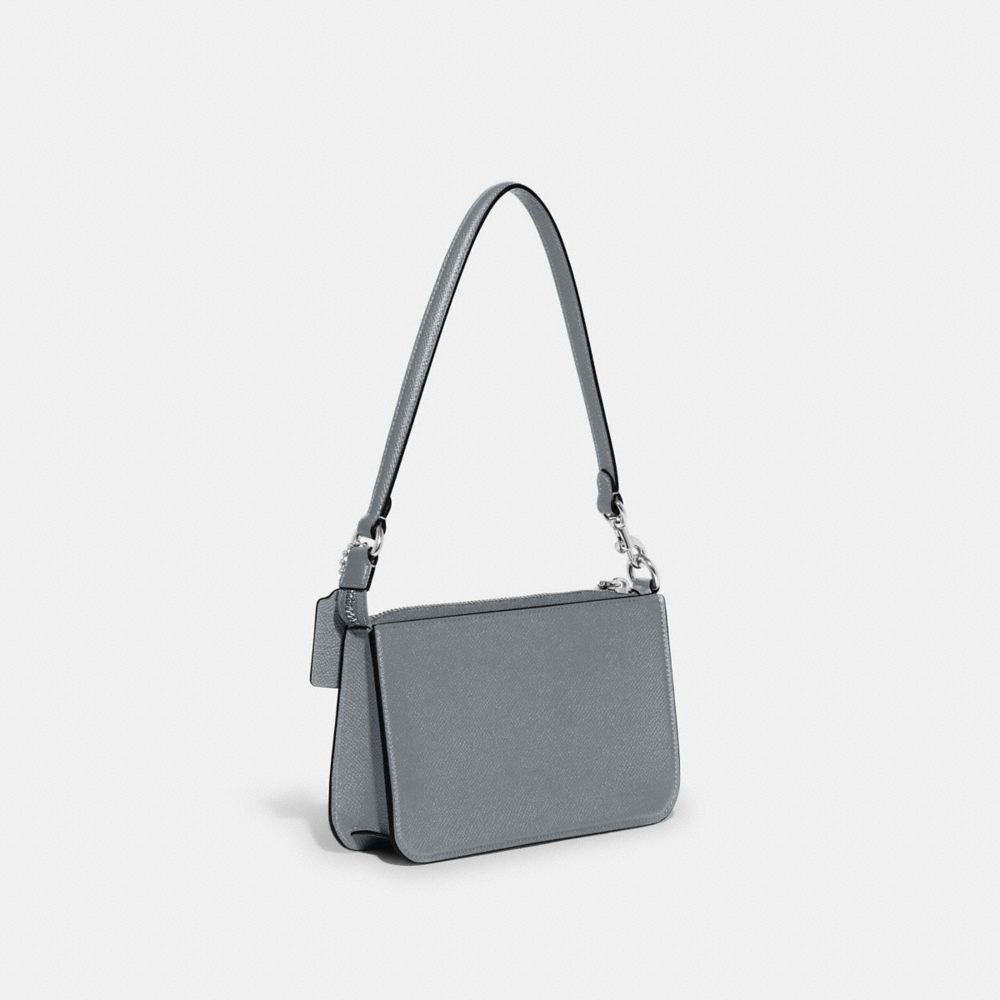 COACH®,POUCH BAG WITH SIGNATURE CANVAS,Crossgrain Leather,Mini,Grey Blue,Angle View