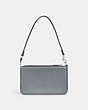 COACH®,POUCH BAG WITH SIGNATURE CANVAS,Crossgrain Leather,Mini,Grey Blue,Back View